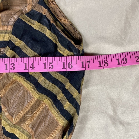 Ruffle Collar Sleeveless Striped Statement Top Black Brown Size Medium Bold Chic - Picture 7 of 10